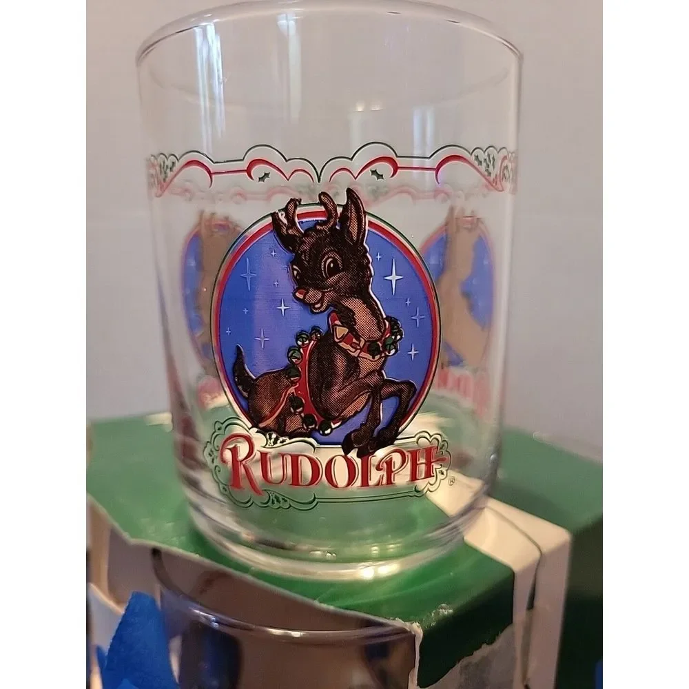 4 Vtg  Libbey Rudolph The Red Nose Reindeer Glasses 4